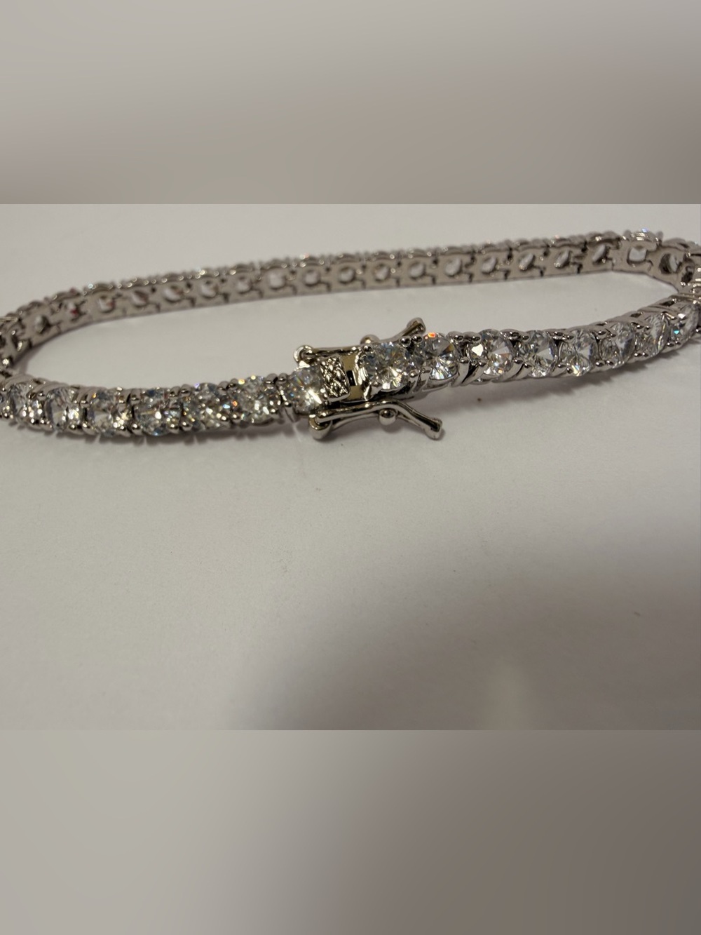 Clear Crystal Tennis Bracelet in Silver Tone